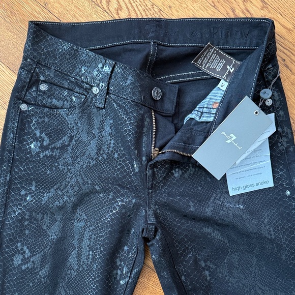 7 For All Mankind Black High Gloss Snake Skinny Jeans - Picture 2 of 3
